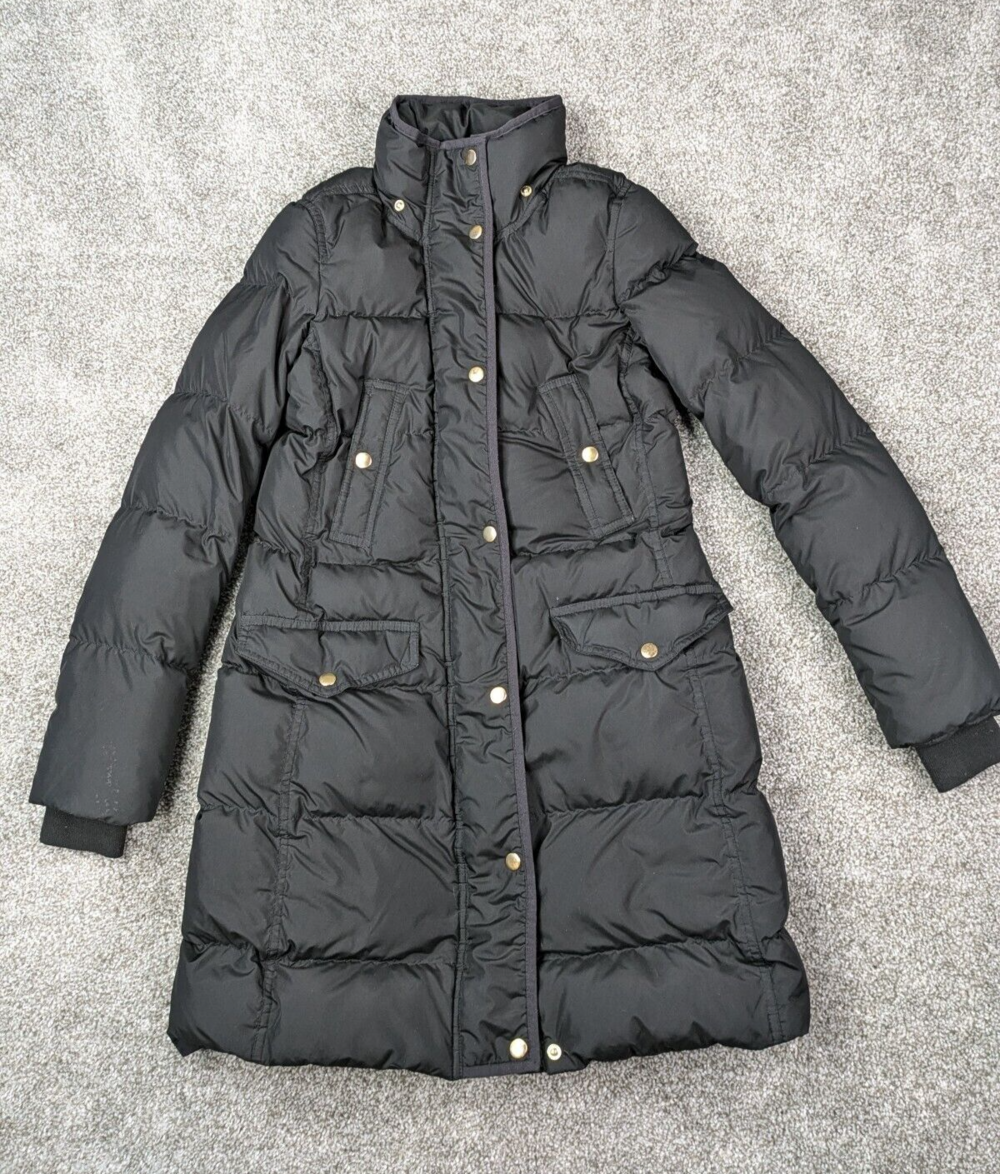 J Crew Down Puffer Coat Womens XXXS Black Wintress Down Filled Winter Jacket